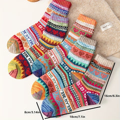 5 Pairs Heart Print Socks Warm Mid Tube Women's Stockings