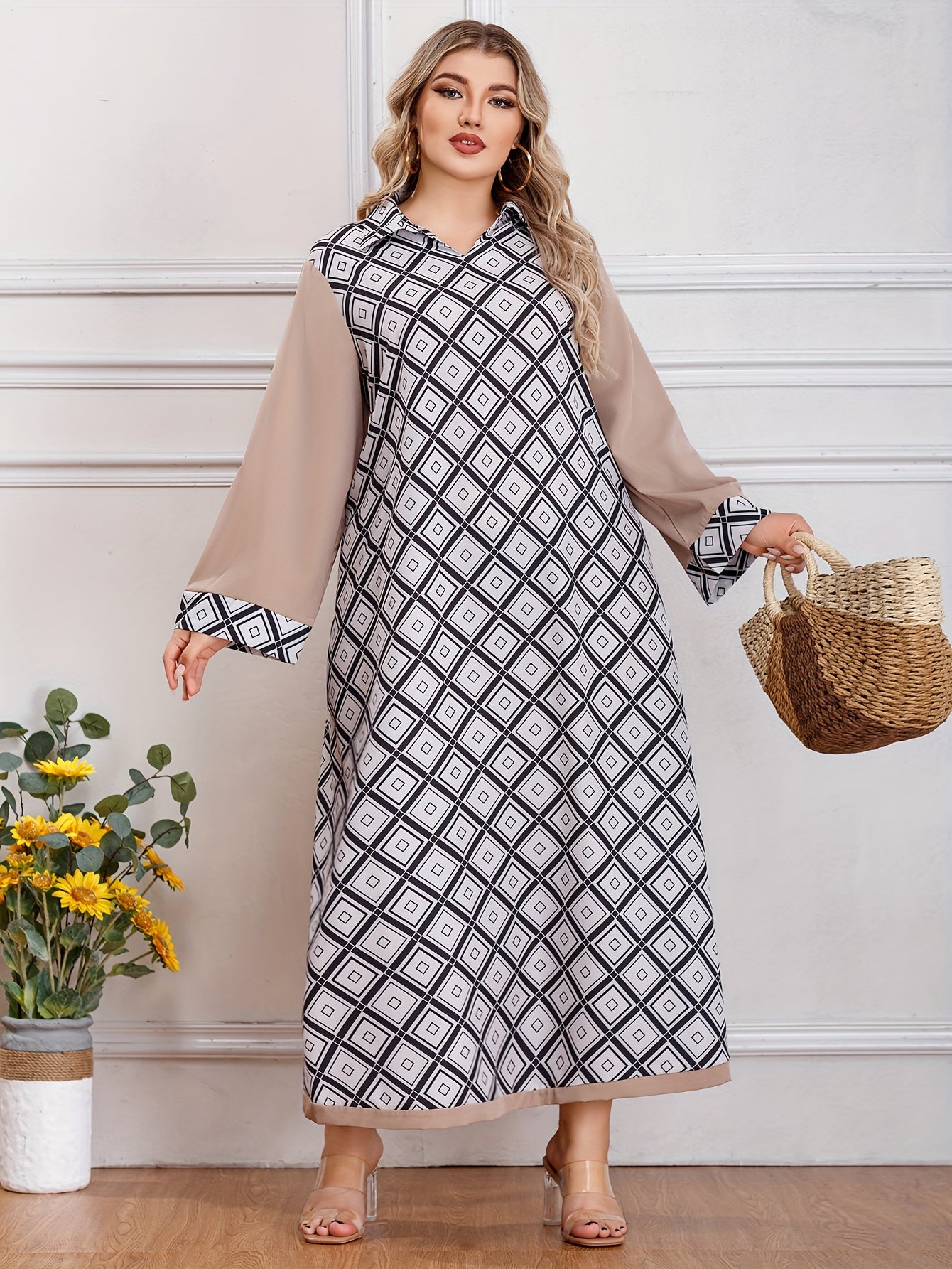  Colorblock Argyle Print Maxi Dress