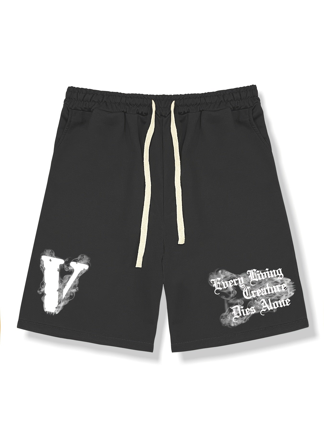 Men's Big V Letter Print Casual Drawstring Shorts