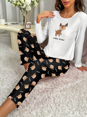 Deer Print Pajama Set Long Sleeve Top & Pants