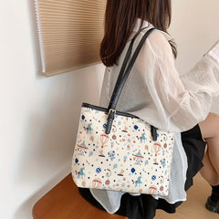 Cartoon Print Tote Bag Large Capacity Shoulder Bag Women's Handbag