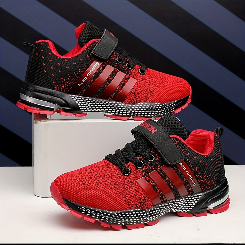 Boy's Red Outdoor Sports Shoes, Puncture Resistant Mesh Sneakers
