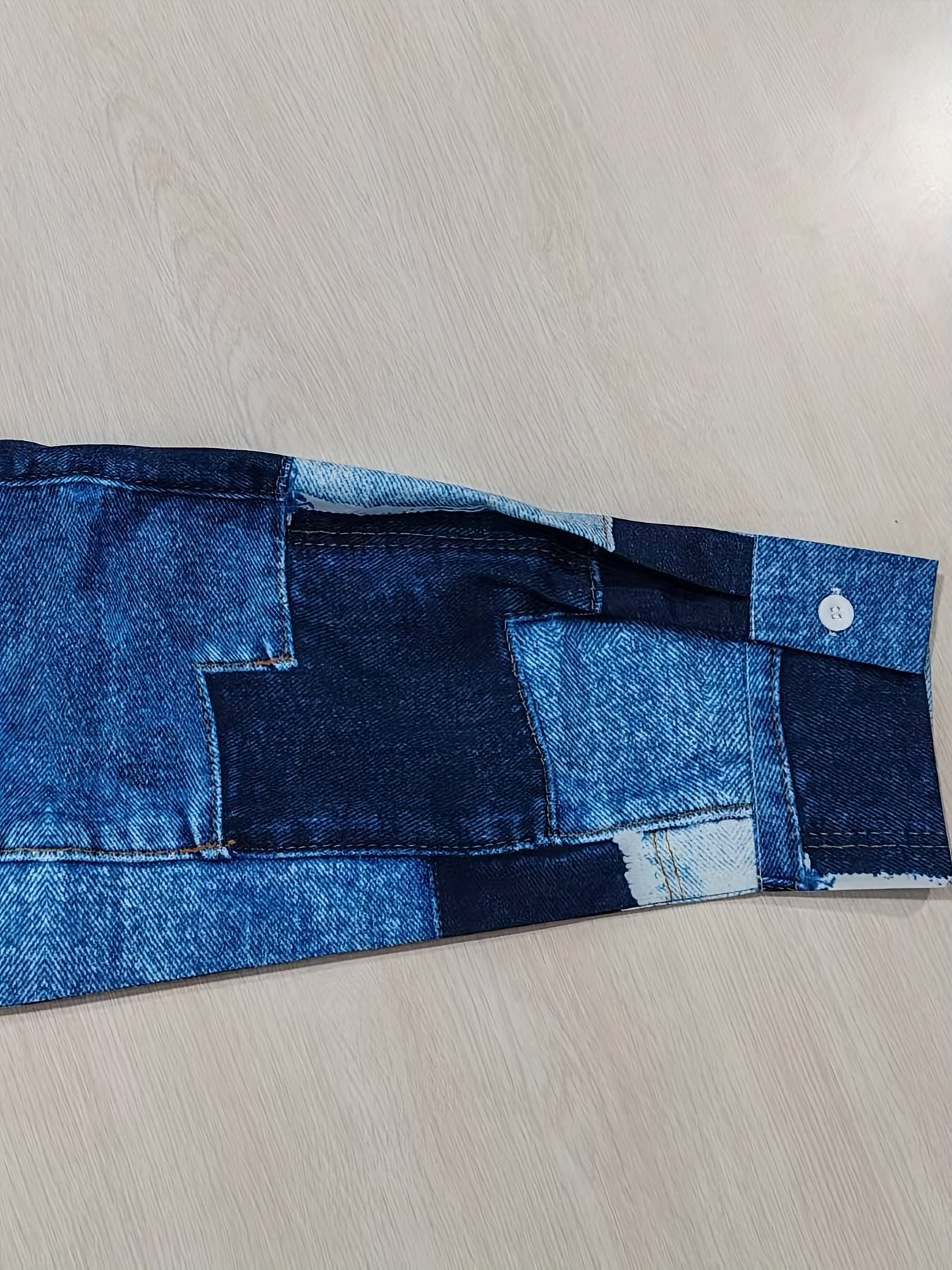  Colorblock Denim Print Button-Up Shirt