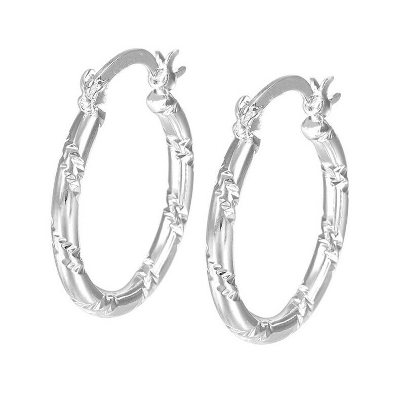925 Silver Hoop Earrings Diamond Cut for Women