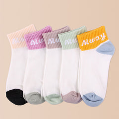 5 Pairs Ankle Socks Essential Assorted Solid Socks Women's Stockings