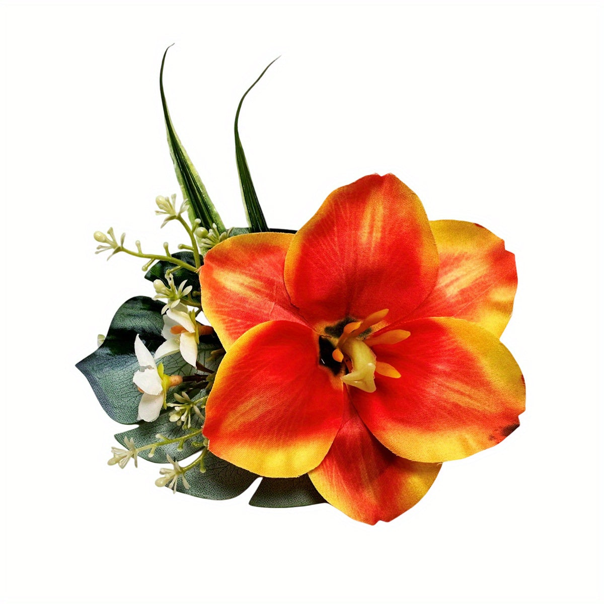 Vintage Hawaiian Flower Hair Clips Orange & Yellow Tropical Artificial Floral Ha