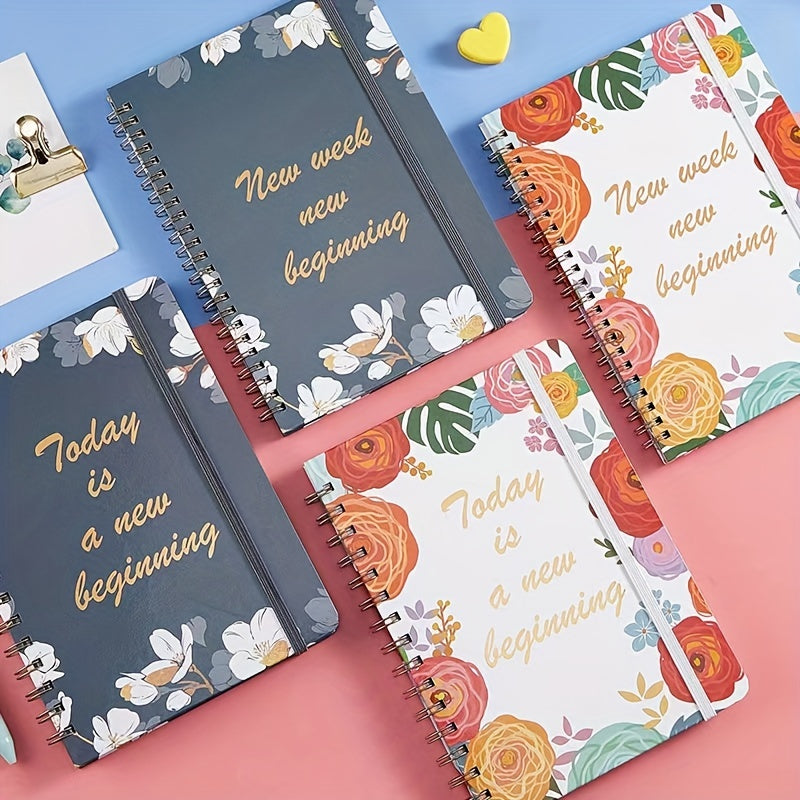 Flower Pattern Weekly Planner English Notepad Coil Schedule Book