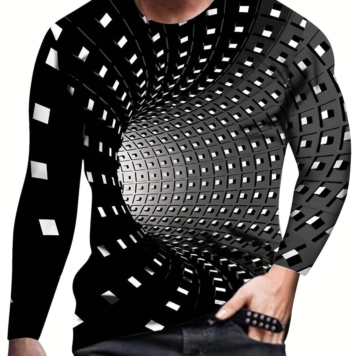 3D Pattern Print Men's Graphic Crew Neck Long Sleeve T-shirt for Men