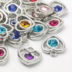 10pcs Colorful Rhinestone Heart Shape Pendant for DIY Accessories