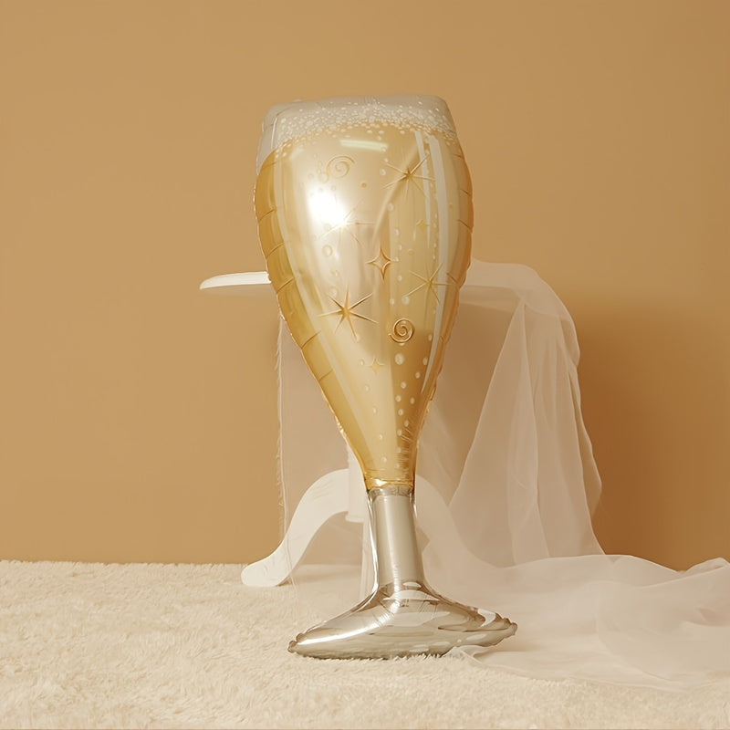 2pcs Champagne Aluminum Balloons Beer Mug Wine Bottle Goblet Decor
