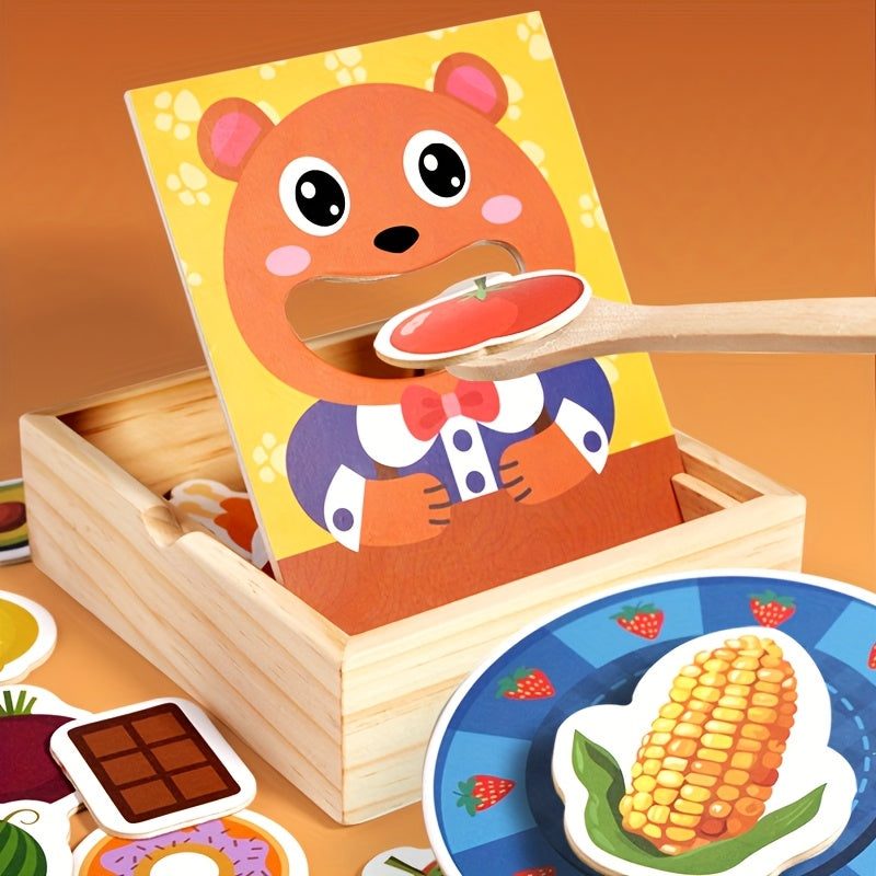Colorful Bear Feeding Game Toy with Wooden Spoon