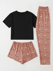 Sloth Print Pajama Set Short Sleeve Crew Neck Top & Shorts Women's Sleepwear