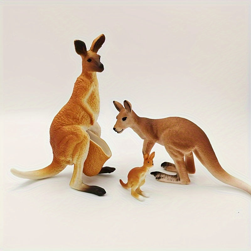 Kangaroo Toy Set Realistic PVC Animal Figures Male & Female with Youngsters