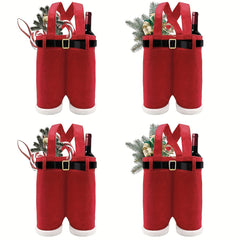 4pcs Christmas Candy Bags Santa Pants Wine Bag Portable Candy Gift Wrap
