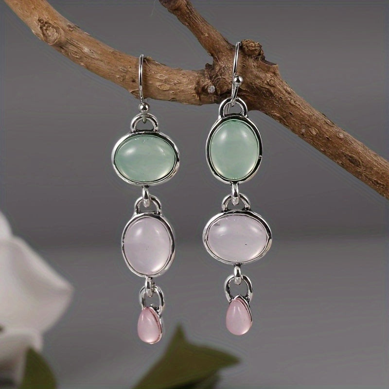 Moonstone Drop Dangle Earrings Pink Stone Wedding Engagement