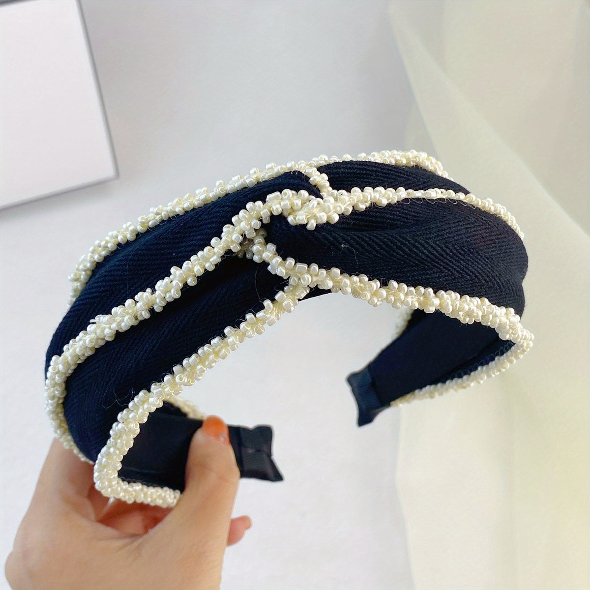 Cross Knotted Beaded Headband Style Bow Headdress Twist Hair Band