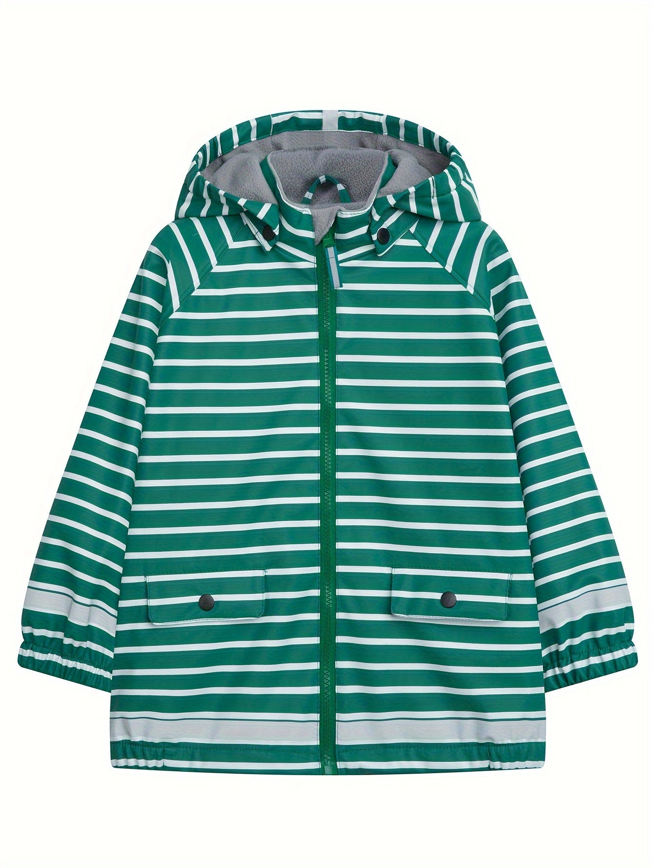 Girl's Striped Waterproof Hooded Jacket Active Zip Up Fleece