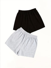 2 Pack Women's Plus Casual Heart Print Drawstring Shorts Set