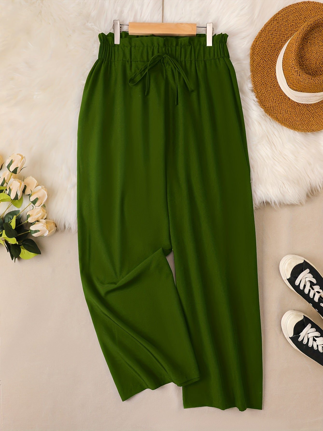  Women's Wide Leg Loose Trousers Elastic Waist