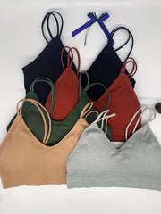 5pcs Ribbed Wireless Bras Double Straps Breathable Lingerie & Underwear