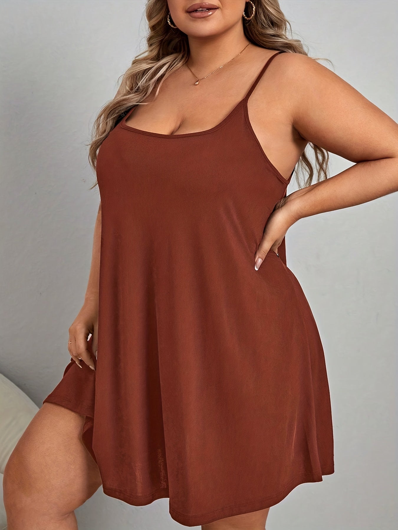  Softs Spaghetti Strap Ribbed Square Neck Slip Dress