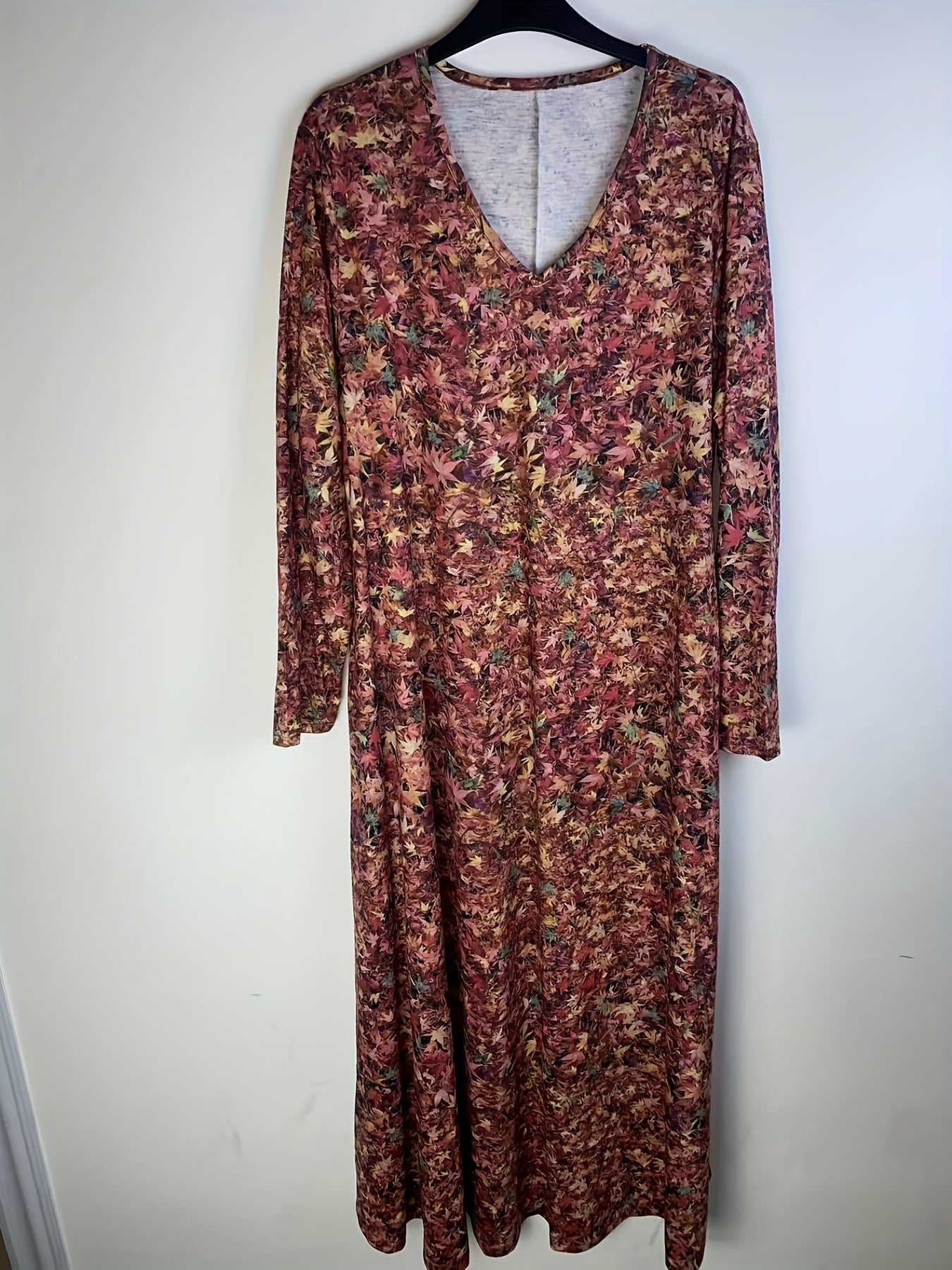 Plus Size Long Sleeve V Neck Maxi Dress With Pockets