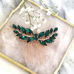 Emerald Green Rhinestone Hair Side Comb Tiara
