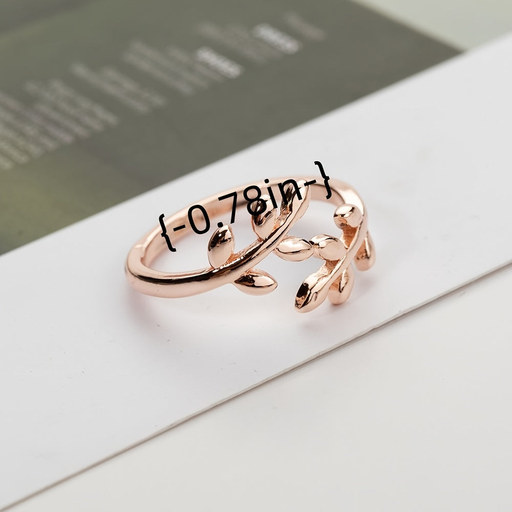 Leaf Shape Open Ring Adjustable Size Jewelry For Women Girls