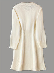  Solid Ruffle Trim Sweater Dress