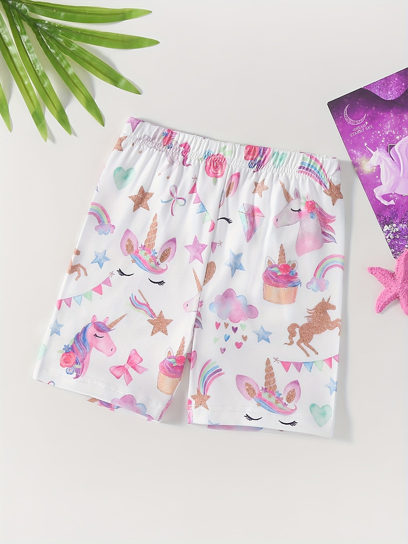 Rainbow Clouds Print Girls Bike Shorts Under Shorts Casual Outwear