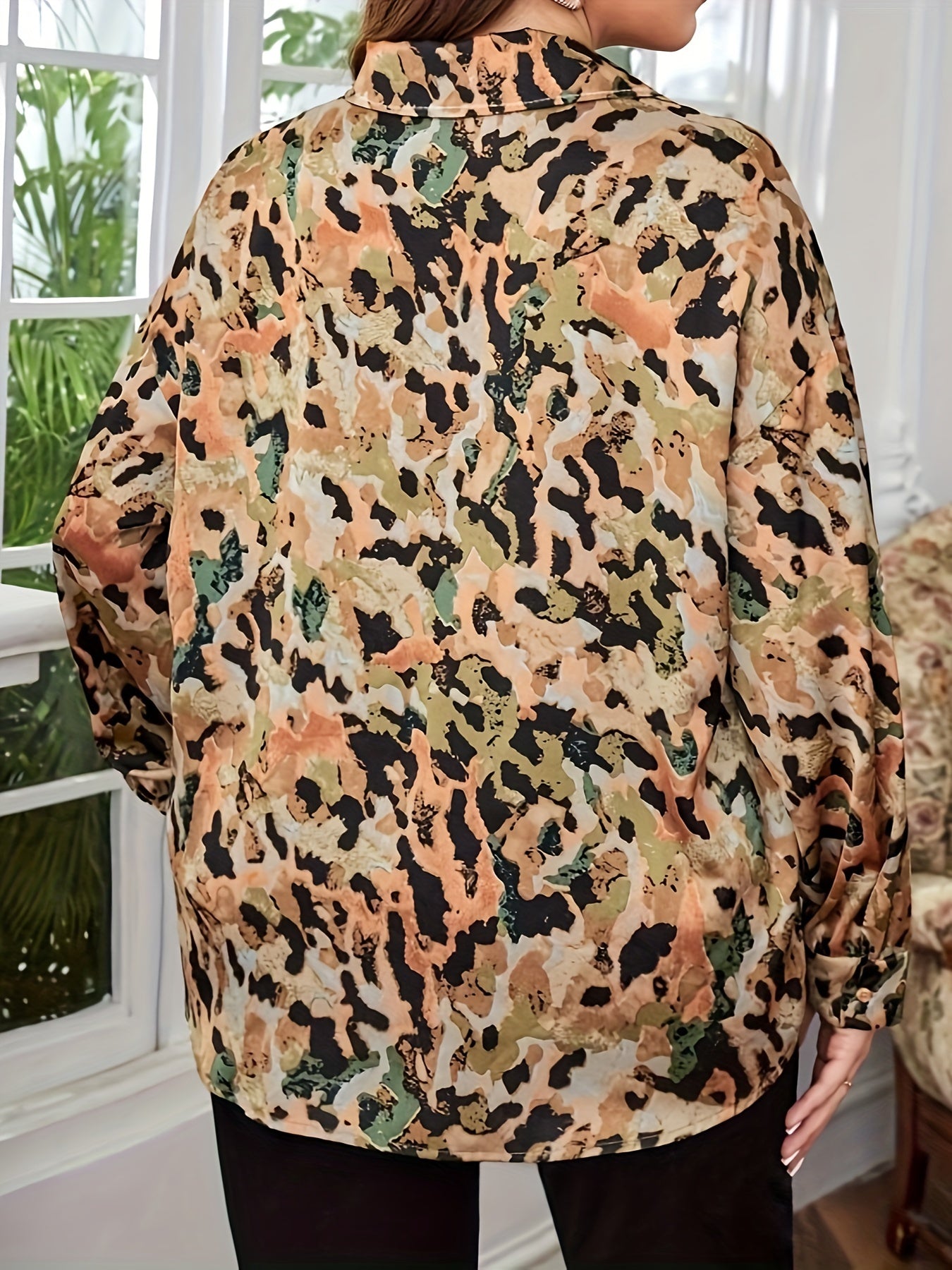  Leopard Print Button Up Blouse