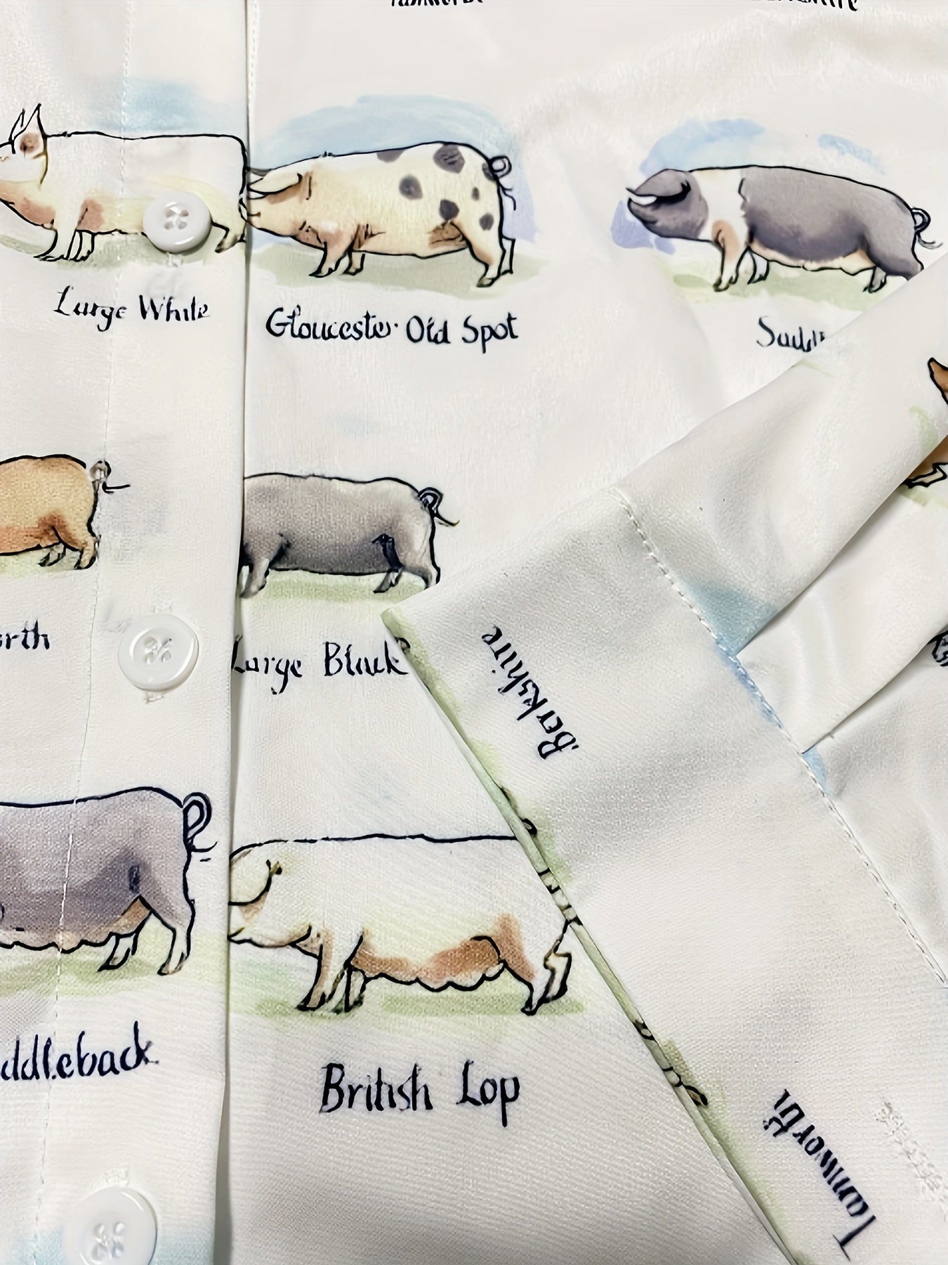  Pig & Letter Print Long Sleeve Blouse