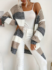  Colorblock Long Sleeve Open Front Cardigan