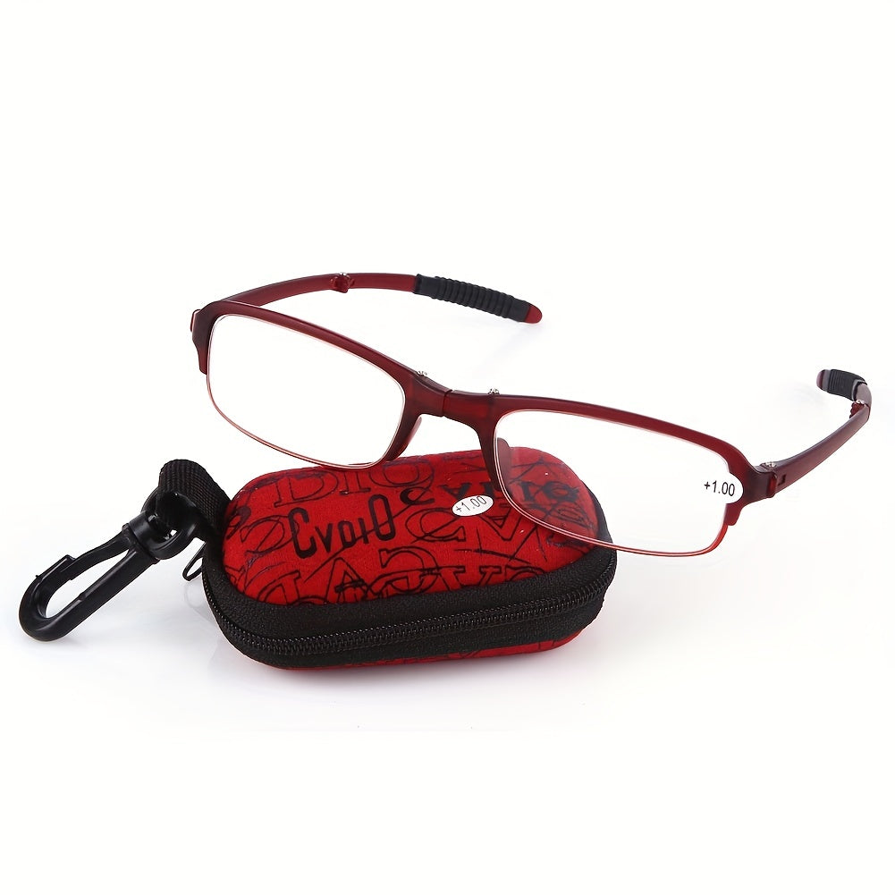 SOOLALA 3 Pairs TR90 Folding Reading Glasses w/ Hook Clip Holder Zipper Case