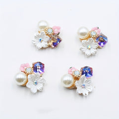 10Pcs 21mm Rhinestone Flower Buttons for DIY Wedding Gift Bouquet Decoration