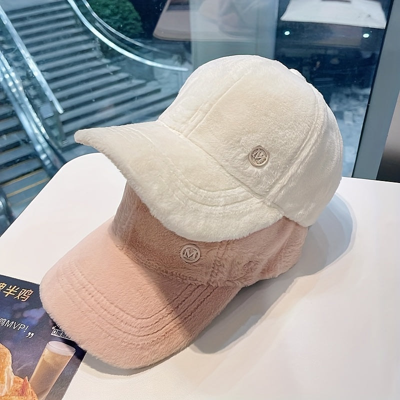 Iron M Label Baseball Cap Solid Warm Plush Sun Hat Thickened Lightweight