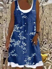  Casual Dress Women's Floral Print Round Neck Tank Dress