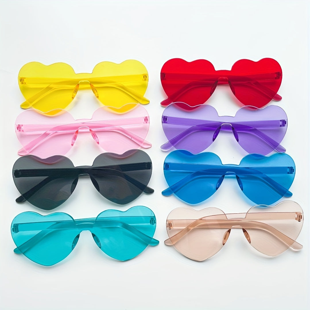 Heart One Piece Sunglasses Rimless Decorative Glasses for Party Beach Club