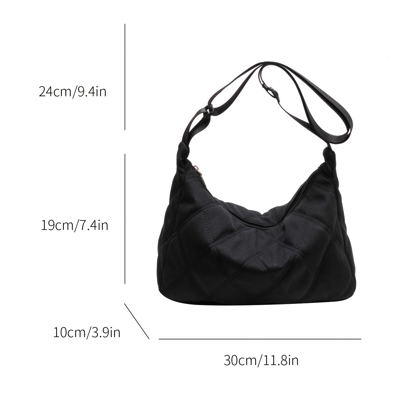 Women's Minimalist Hobo Bag with Quilted Detail and Zipper