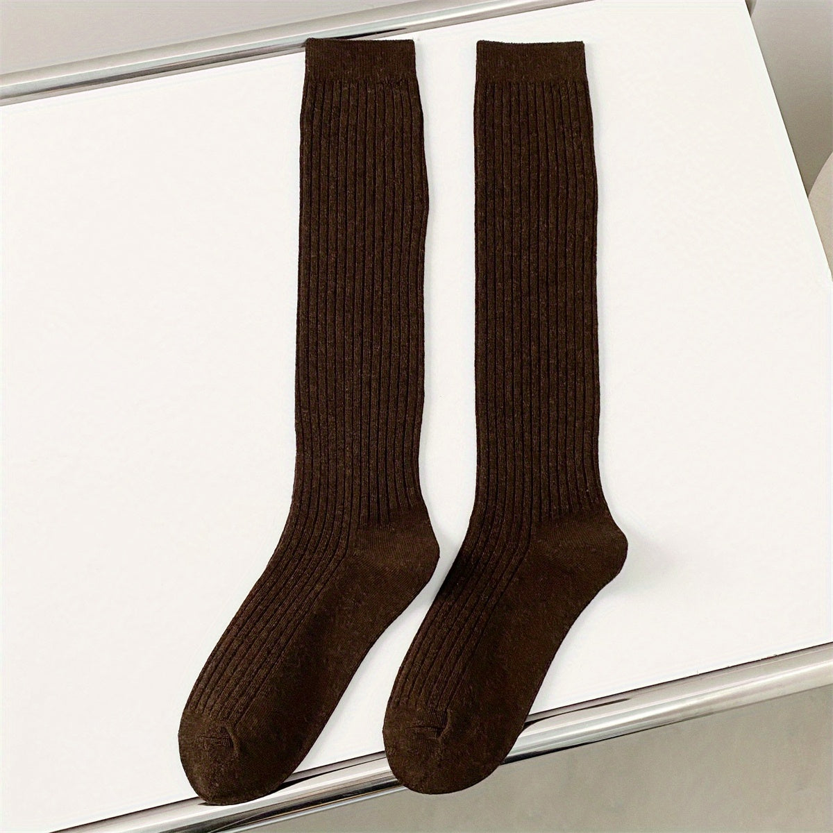 Solid Ribbed Knee High Socks Women's Stockings & Hosiery