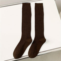 Solid Ribbed Knee High Socks Women's Stockings & Hosiery