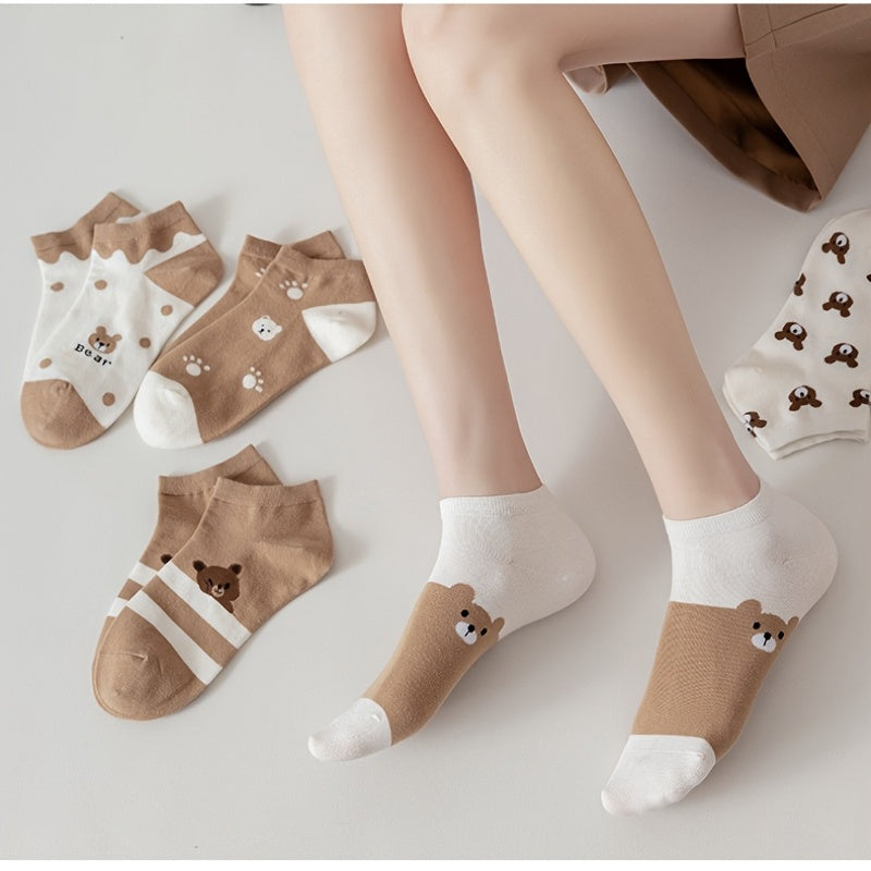 5 Pairs Soft Teddy Bear Ankle Socks Women's Stockings