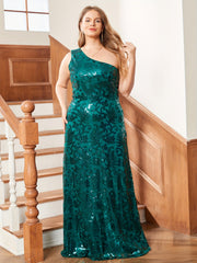  Party Dress Women's Plus Solid Sequin Jacquard One Shoulder Maxi Dress