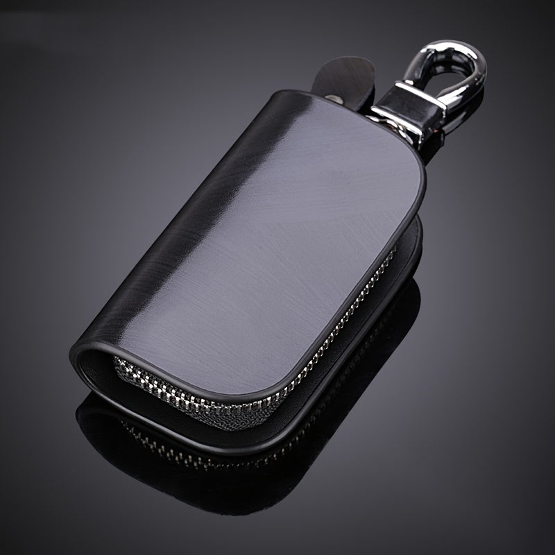 Leather Remote Car Key Case and Keychain Holder with Zipper Bag