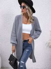 Long Length Knit Cardigan Open Front Long Sleeve