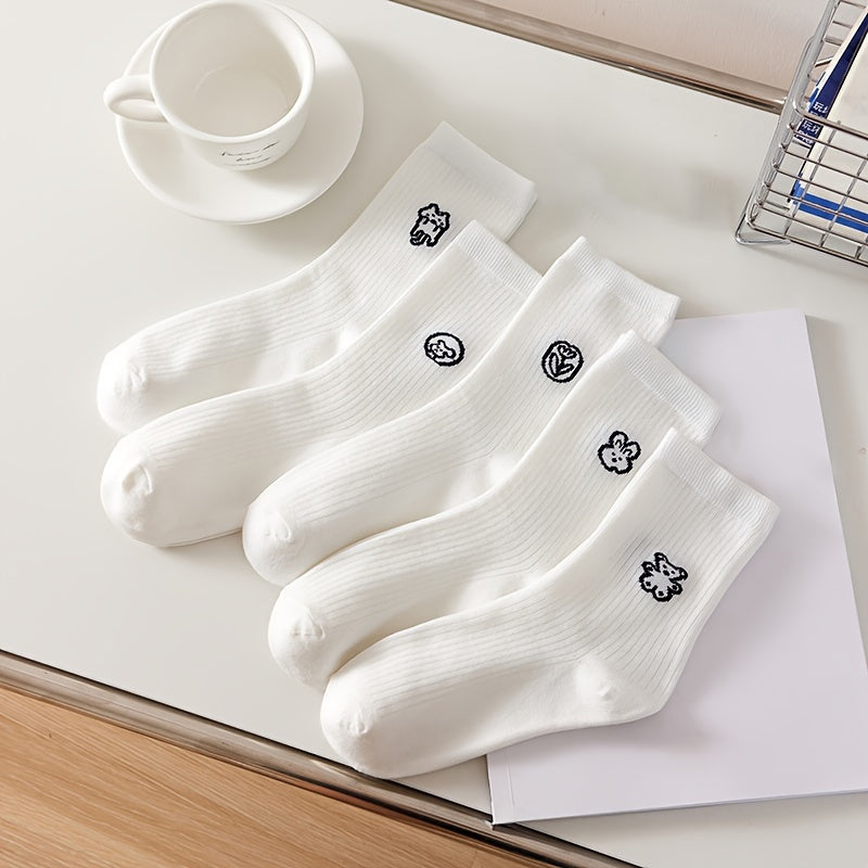 5 Pairs Women's Cartoon Print Socks Stockings