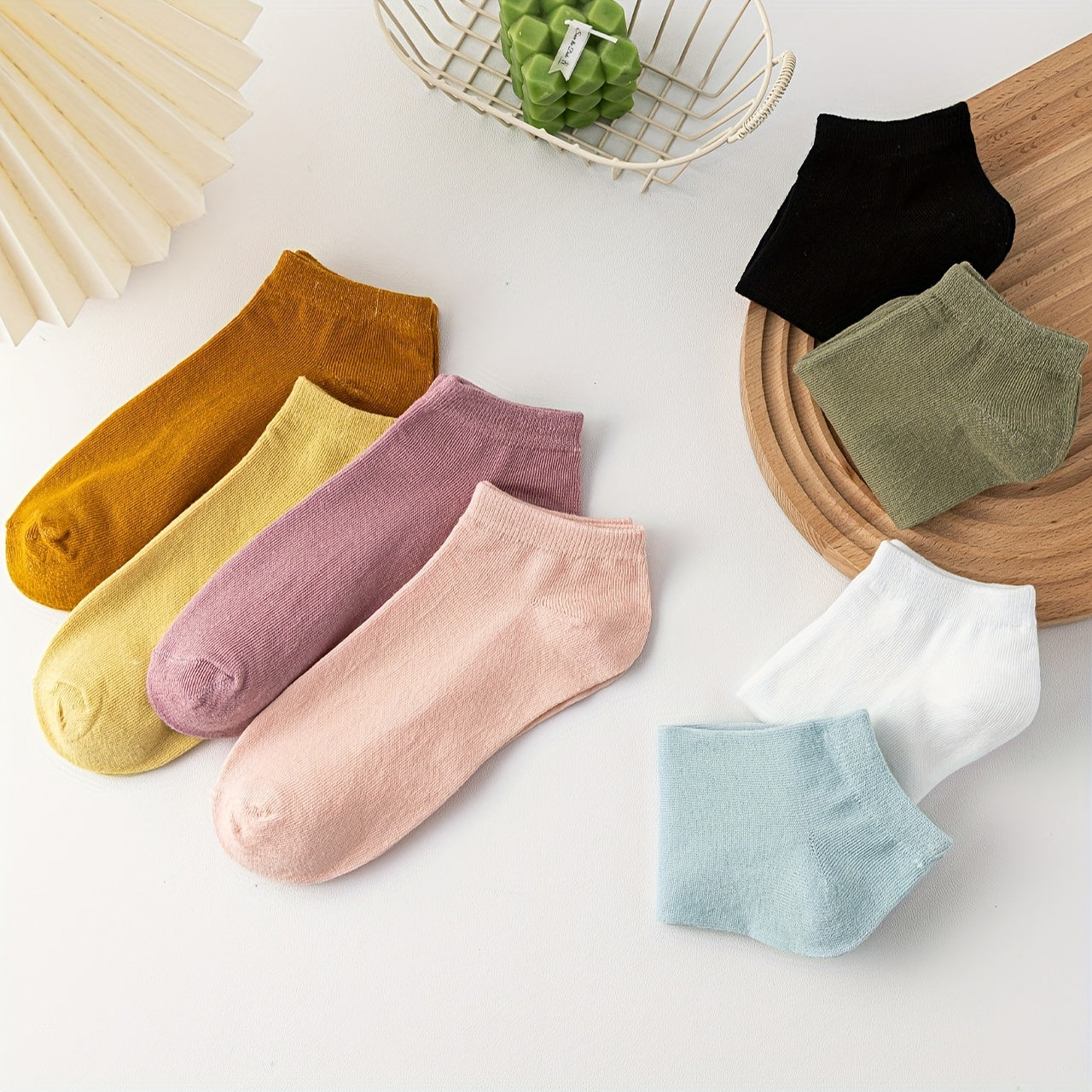 8 Pairs Solid Crew Socks Women's Stockings