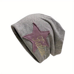 Vintage Star Patch Y2K Beanie Letter Embroidery Solid Skull Cap