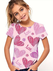Girls Sweet Heart Graphic Crew Neck T-shirt