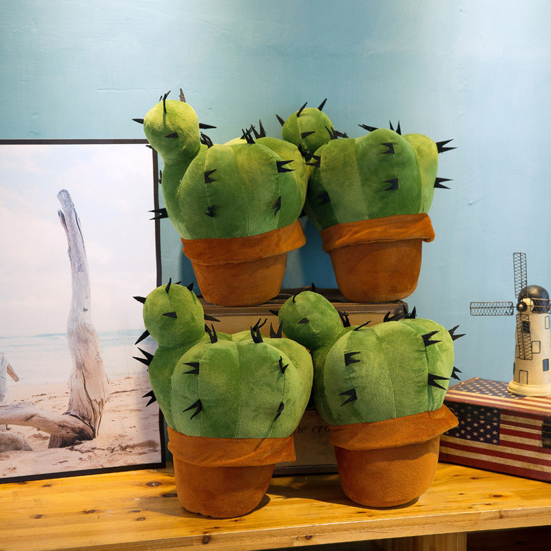 Soft Plush Cactus Doll in Green & Orange Pot Decor